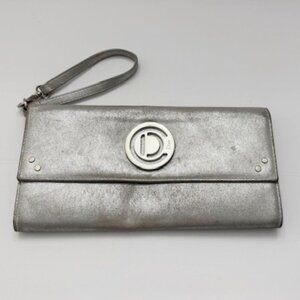 Christian Dior Silver Metallic Clutch Wristlet Bag w/ Silver Logo